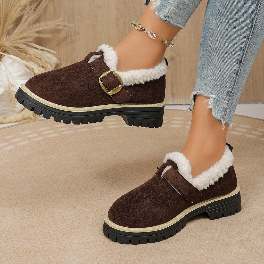 Women Fleece Lined Buckle Platform Loafers