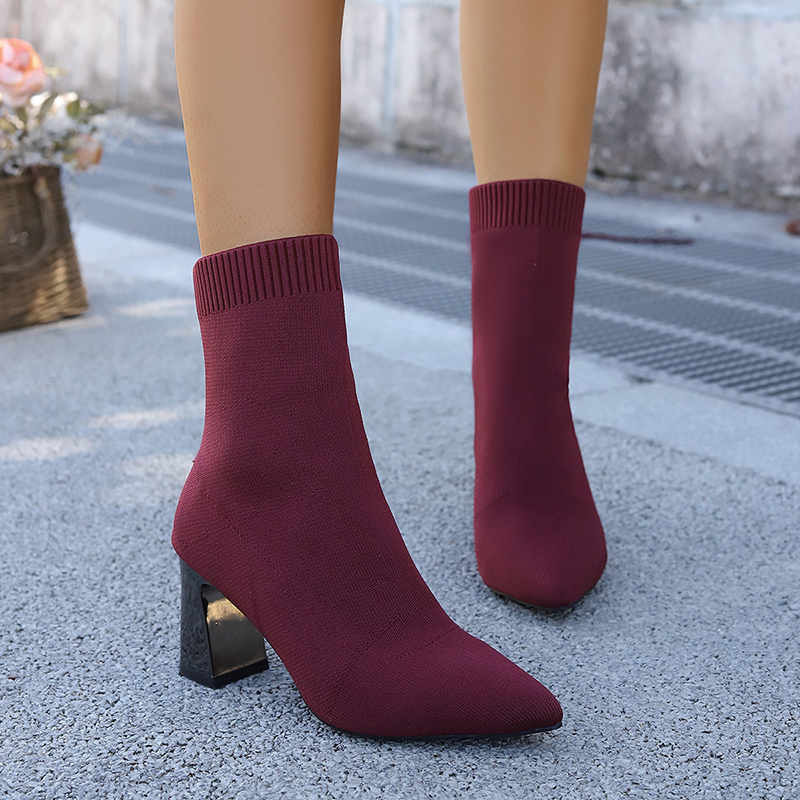 Women's Pointed-Toe Knitted Sock Ankle Boots