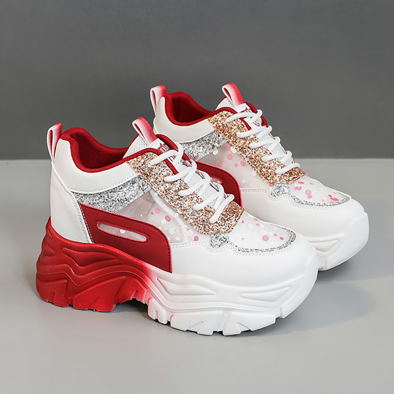 Sparkly Mesh Color-Block High-Top Platform Sneakers