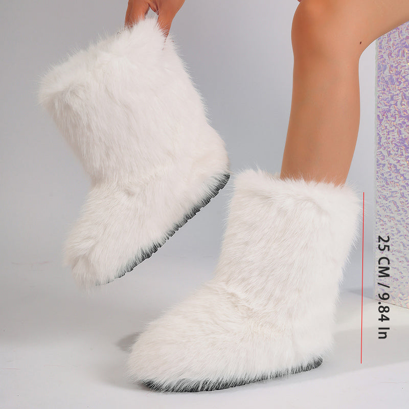 Women's fluffy plush mid-calf boots
