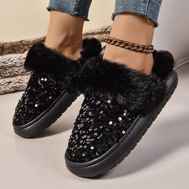 Women's Sequin Plush Slippers