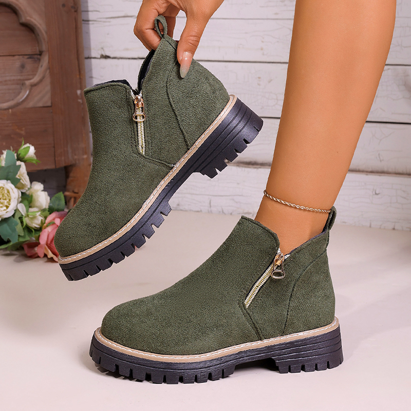 Women's Side Zipper Platform Chunky Ankle Boots