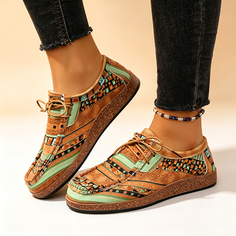 Women's Bohemian Geometric Print Lace-Up Canvas Shoes