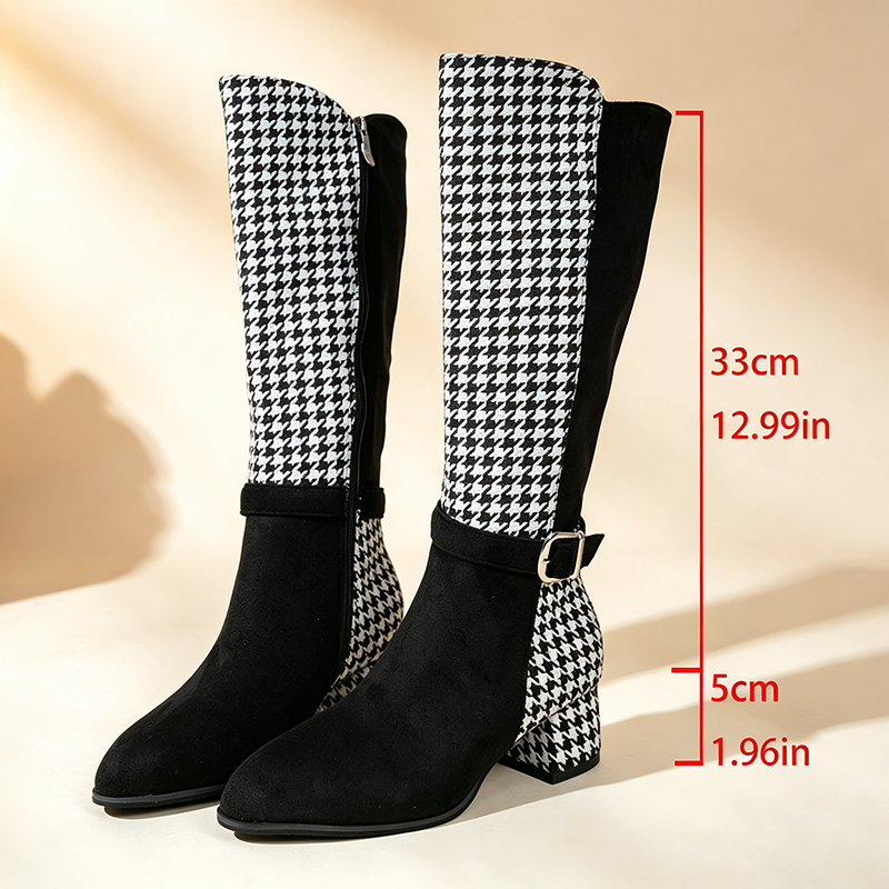 Women's plaid-panel tall boots