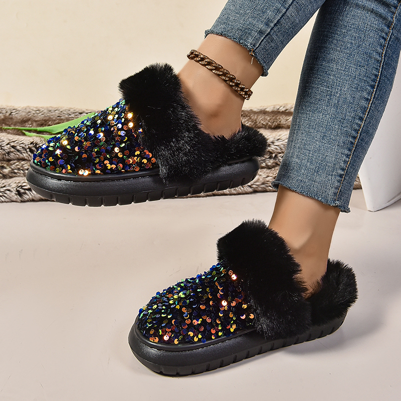 Women's Sequin Plush Slippers