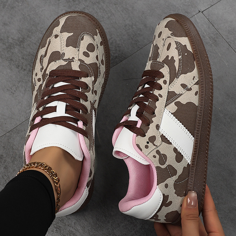 Women's Multicolored Leopard Print Retro Lace-Up Sneakers