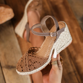 Women's Crochet Lace Closed-Toe Espadrille Wedge Sandals