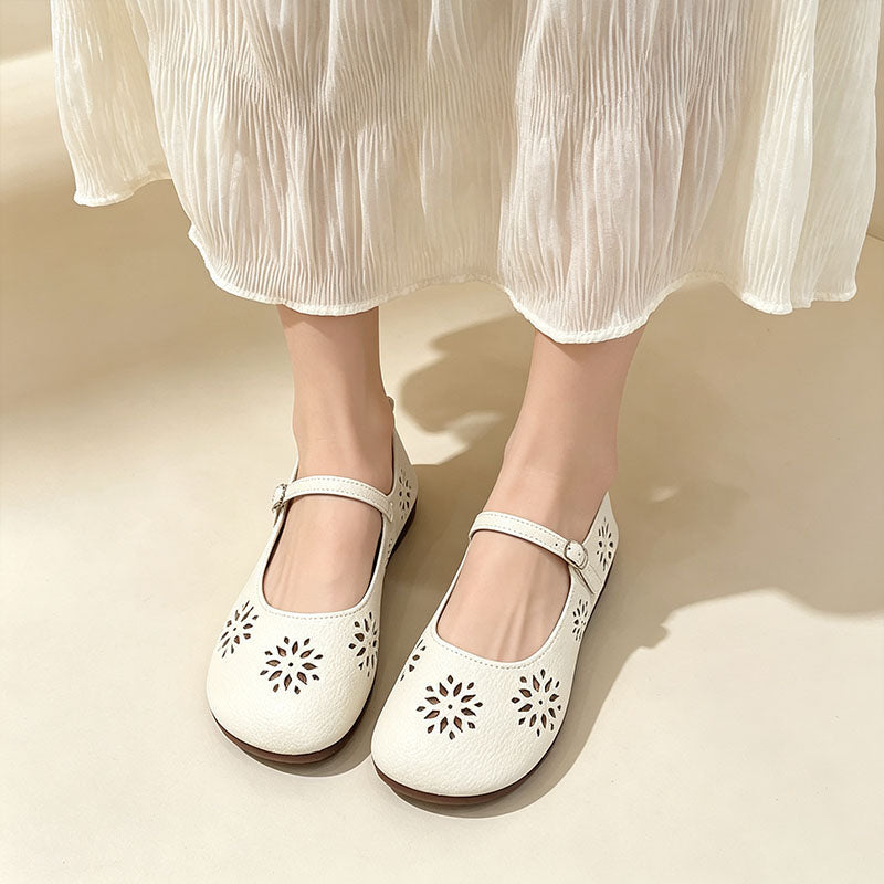 Floral Cut-out Round-Toe Casual Flats