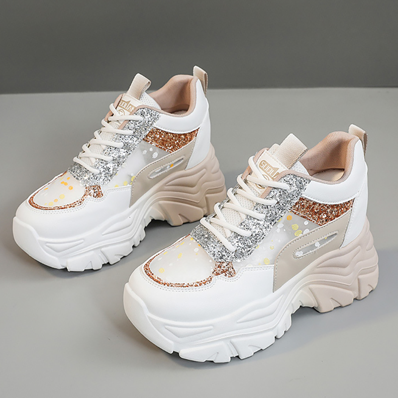 Sparkly Mesh Color-Block High-Top Platform Sneakers