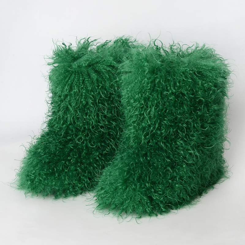 Women's fluffy curly-fur mid-calf boots