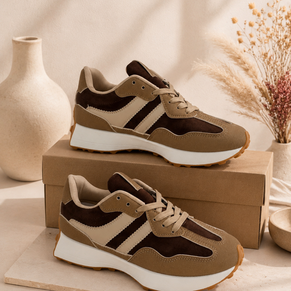 Women's Retro Suede-Look Sneakers – Taupe