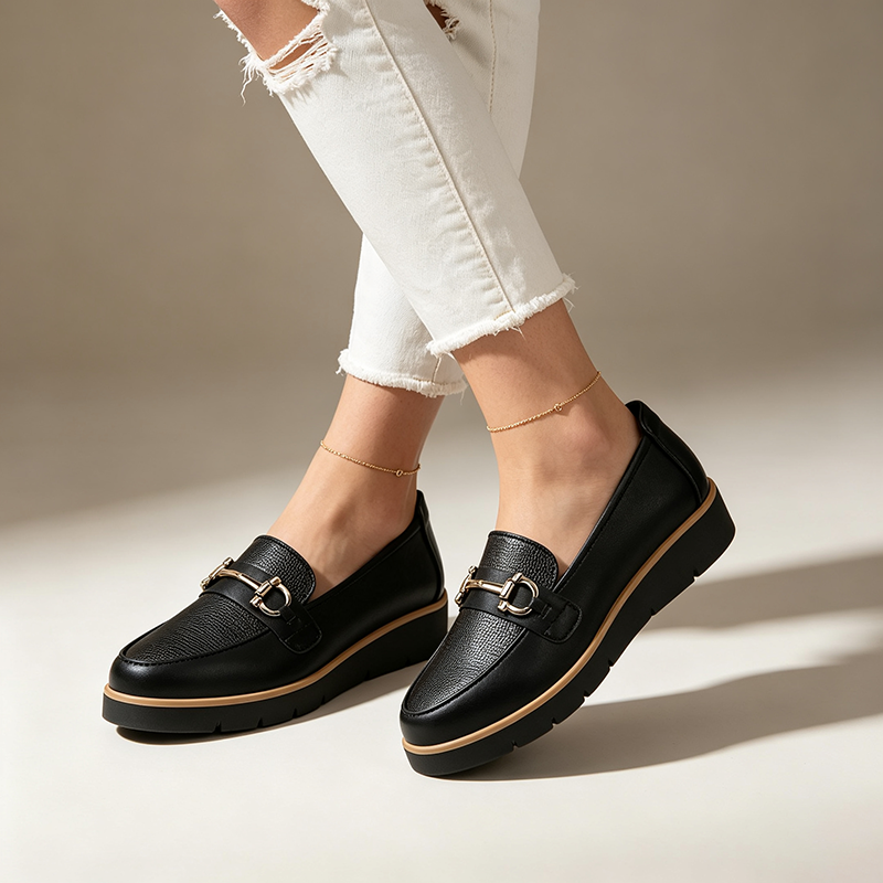 Women's Platform Loafers with Metal Detail – Smart-Casual