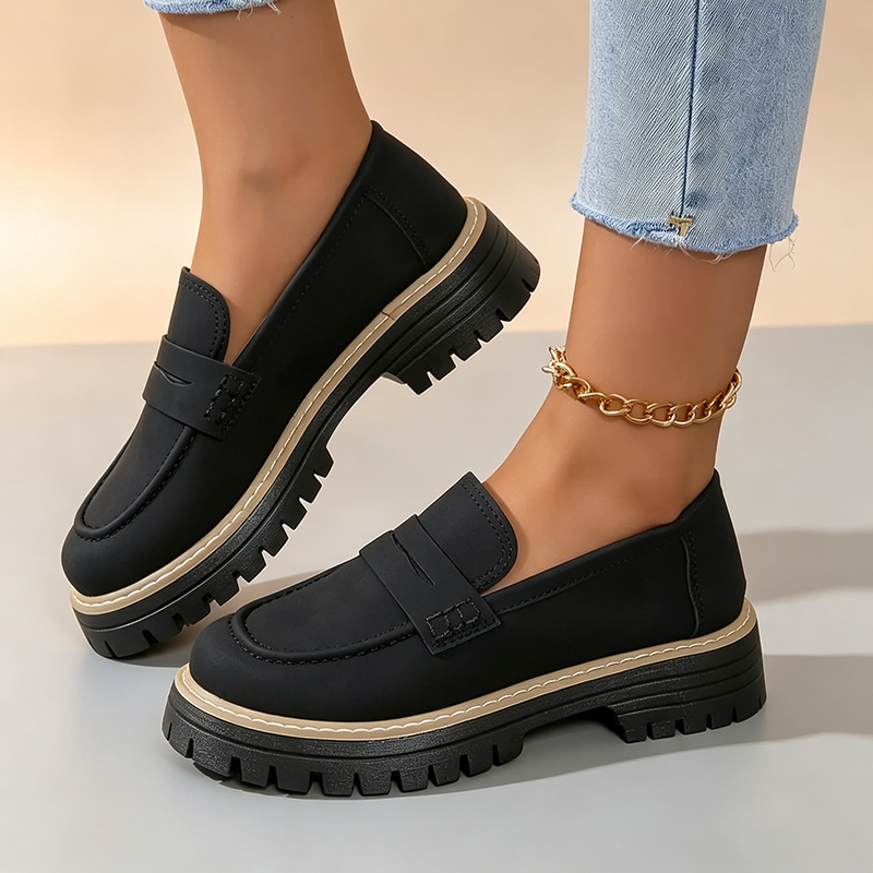 Women's platform slip-on shoes with block heels