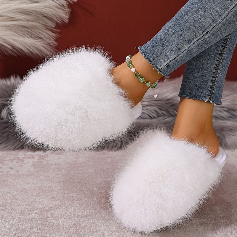 Plush flat indoor slippers