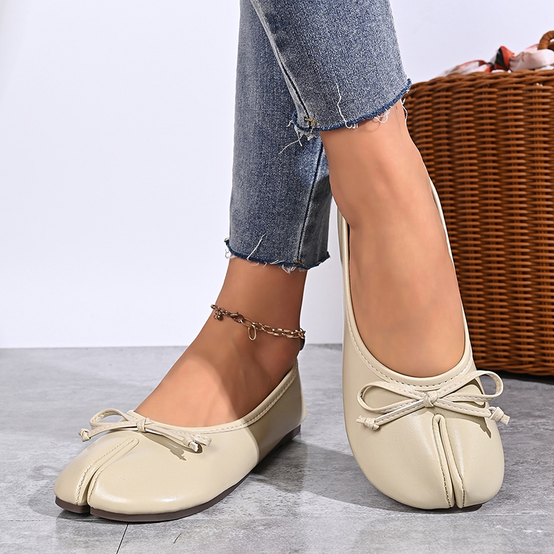 Women's Split-Toe Ballet Flats with Bow Detail