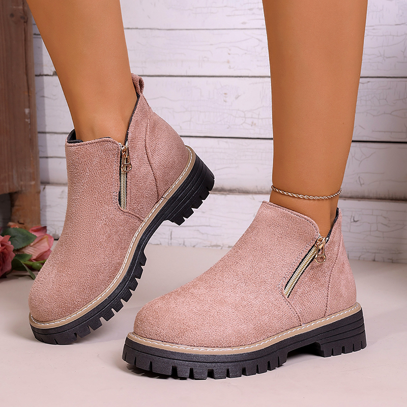 Women's Side Zipper Platform Chunky Ankle Boots
