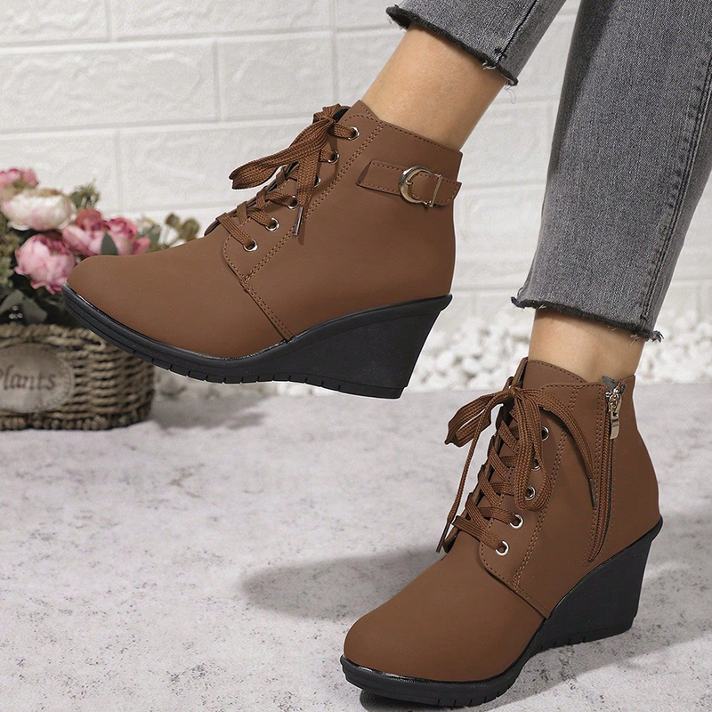 Women's Lace-Up Side-Zip Wedge Ankle Boots