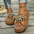Women's Bohemian Beaded Lace-Up Flat Mules
