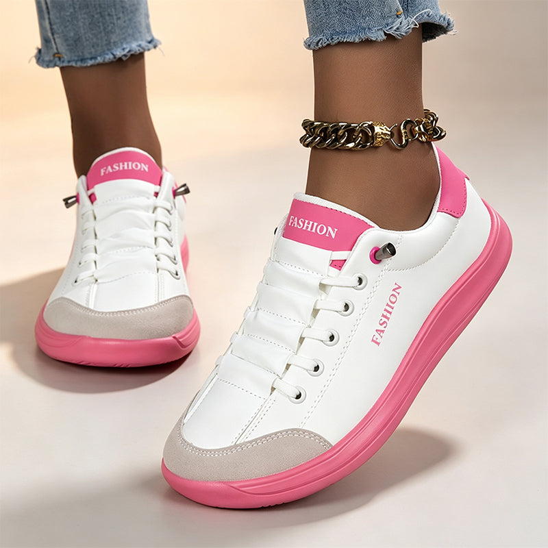 Elastic lace-up color-blocked women's casual shoes