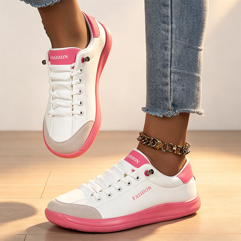 Elastic lace-up color-blocked women's casual shoes