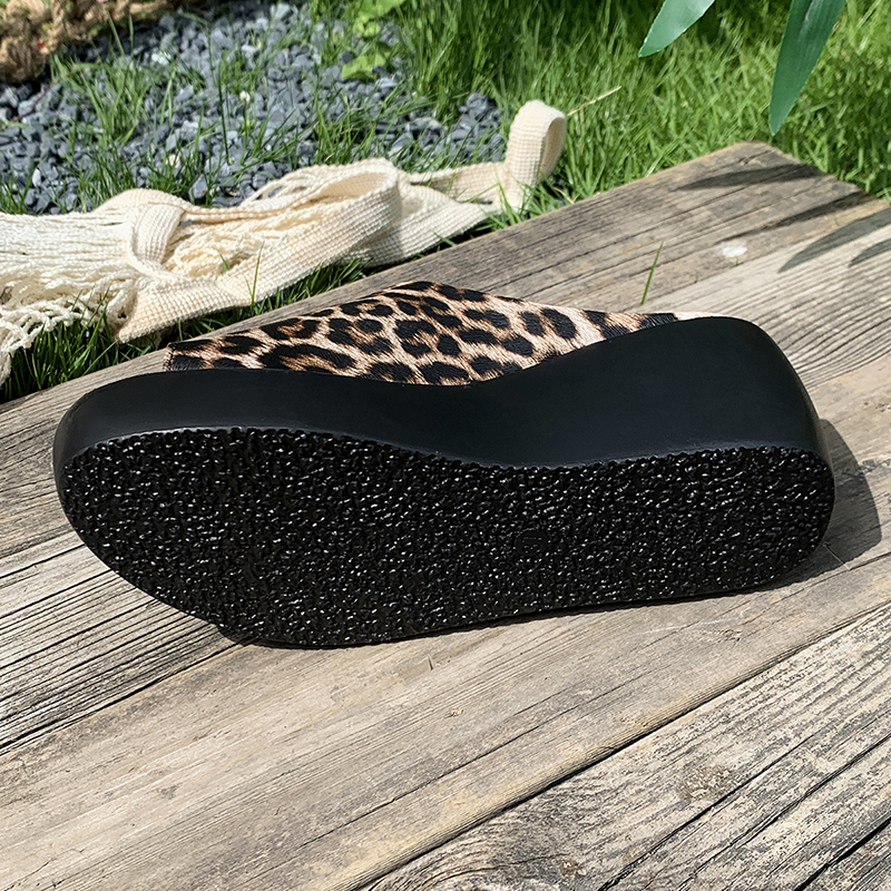Women's Leopard Print Wedge Platform Slides