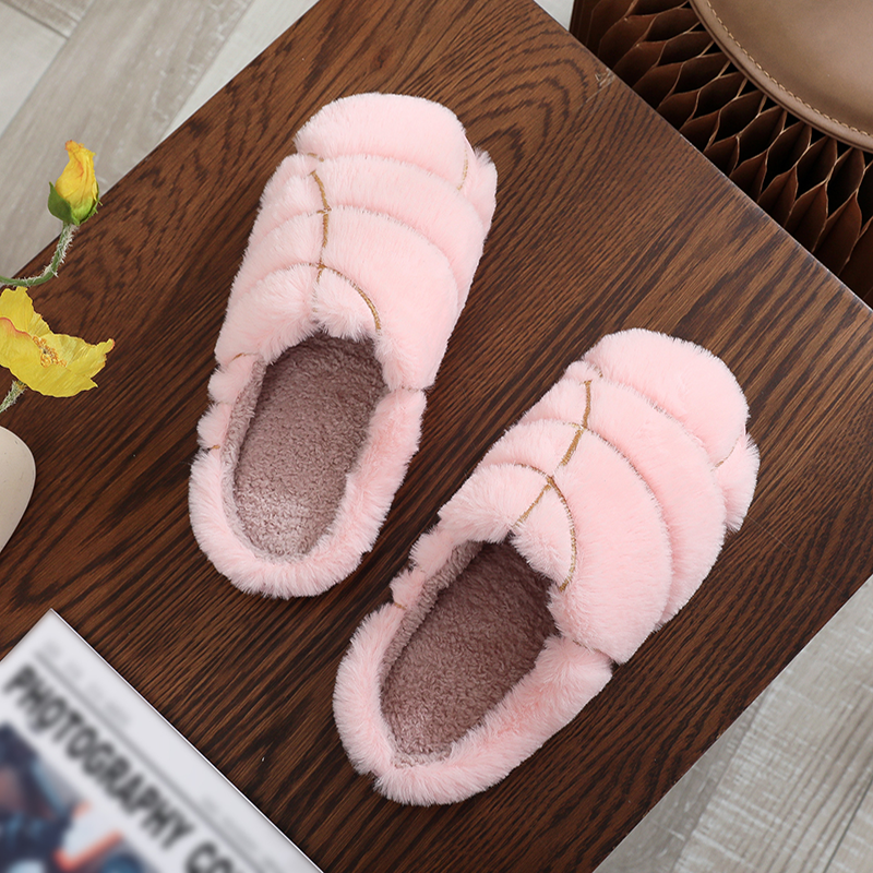 Women's Striped Plush Closed-Toe Slippers