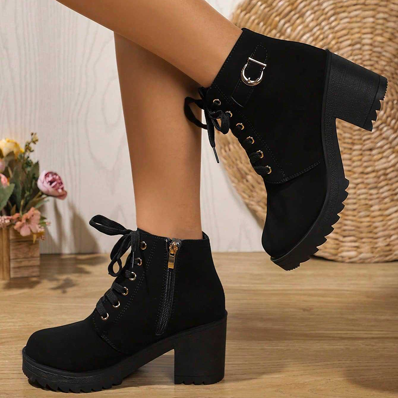 Women's Lace-Up Block-Heel Ankle Boots