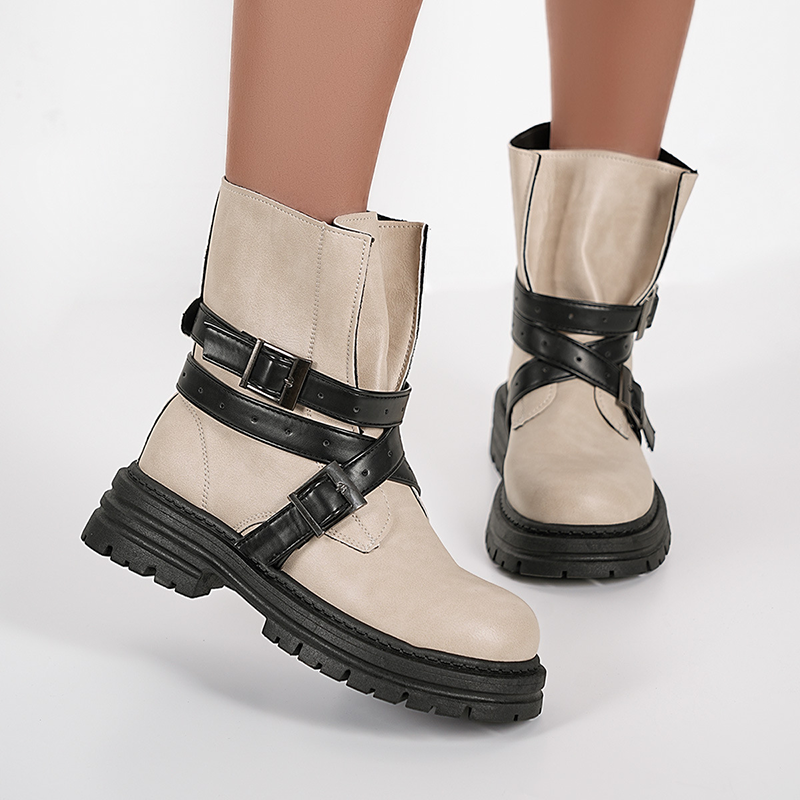 Women's Retro Buckle-Strap Platform Boots