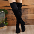 Black Suede Chunky Heel Over The Knee Boots