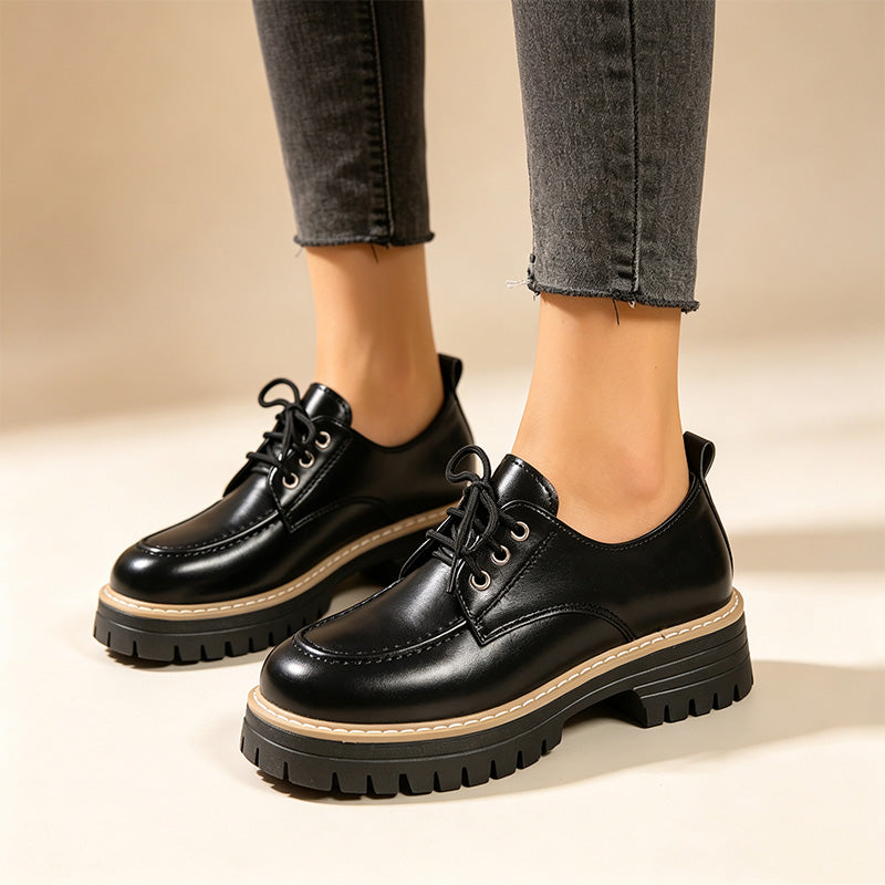 Women's British-style platform leather shoes