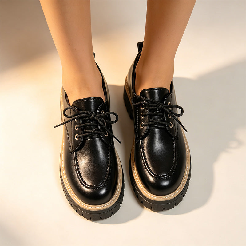Women's British-style platform leather shoes