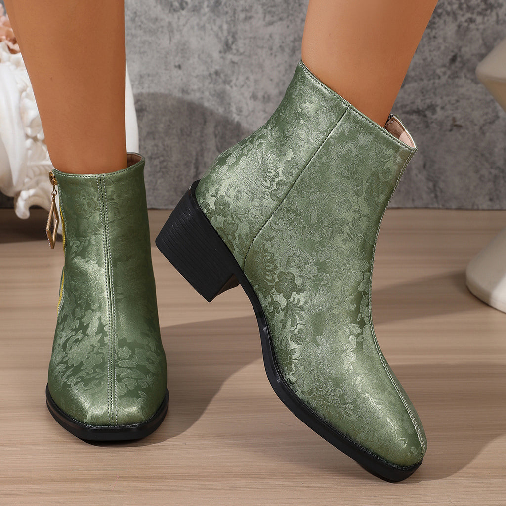 Women's Floral Satin Ankle Boots