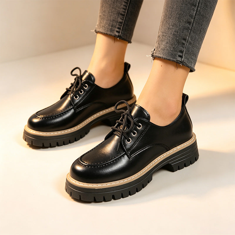 Women's British-style platform leather shoes
