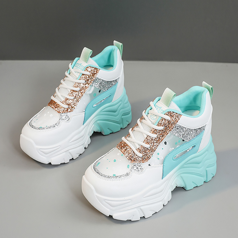 Sparkly Mesh Color-Block High-Top Platform Sneakers