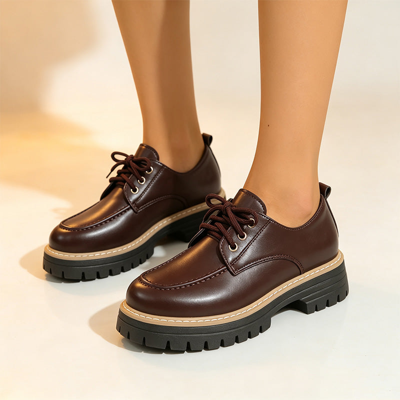 Women's British-style platform leather shoes