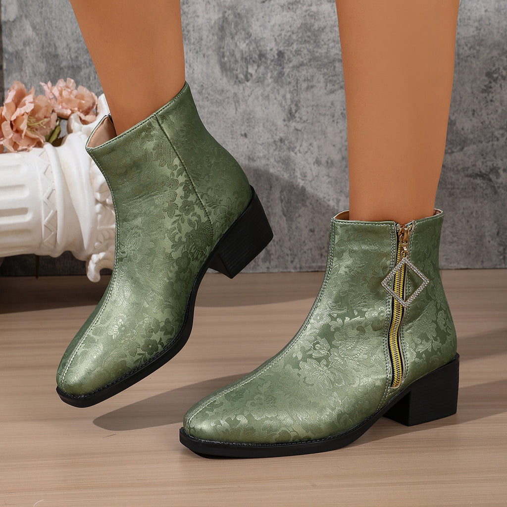 Women's Floral Satin Ankle Boots