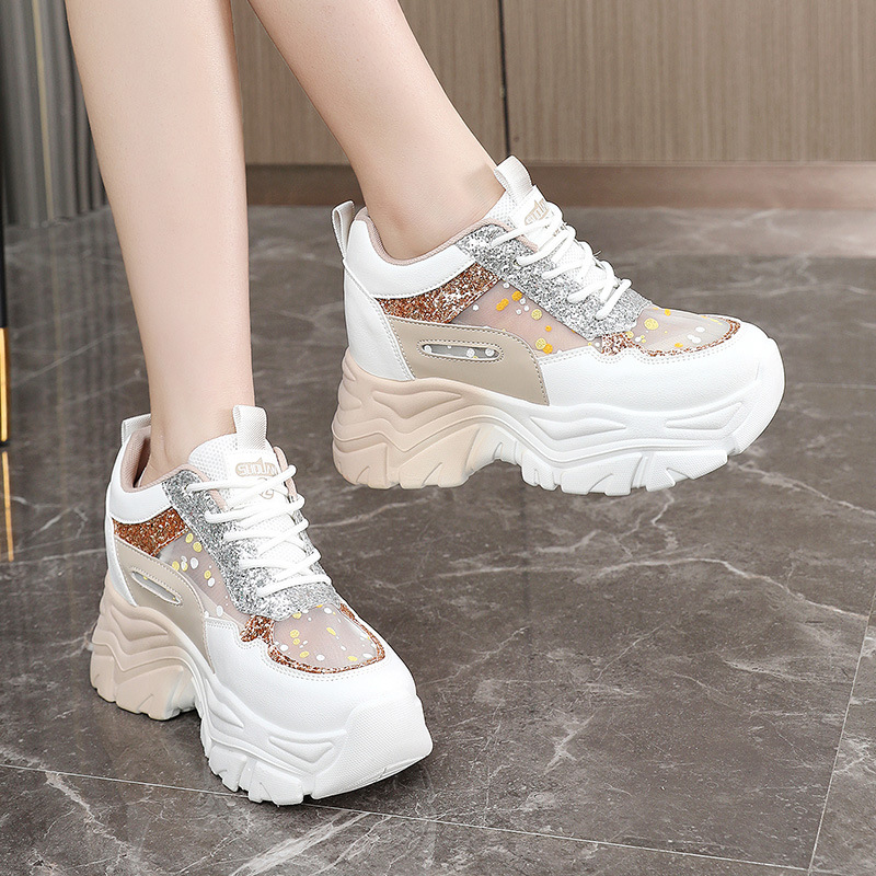 Sparkly Mesh Color-Block High-Top Platform Sneakers