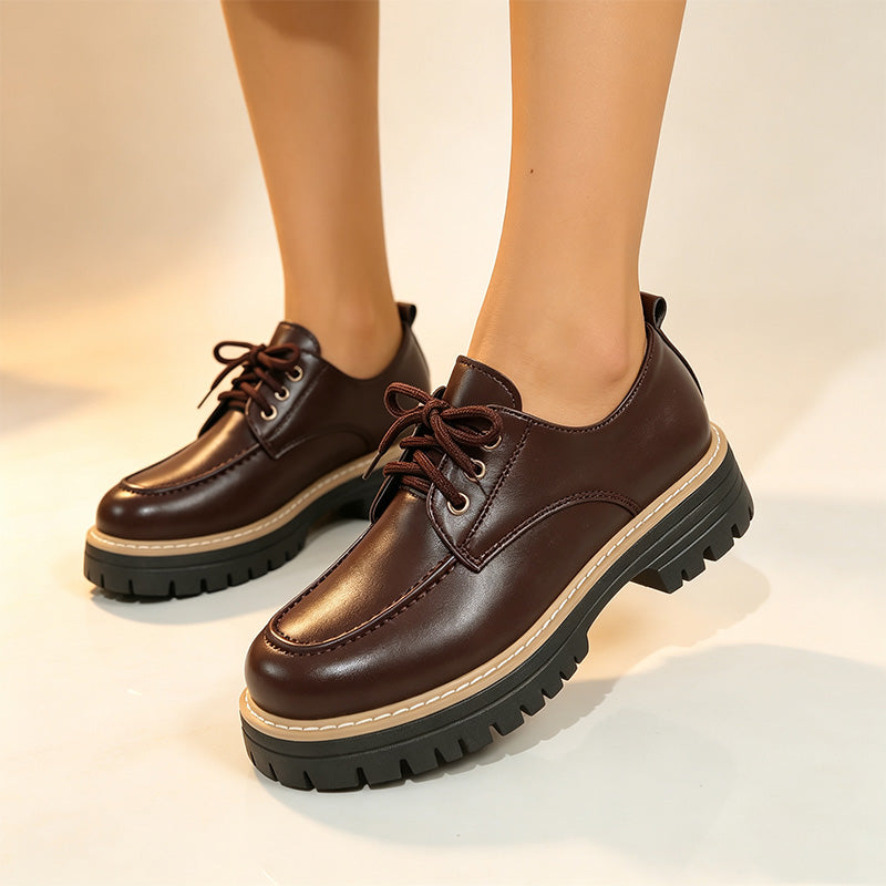Women's British-style platform leather shoes