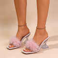 Crystal and fur high heels
