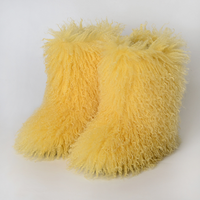 Women's fluffy curly-fur mid-calf boots