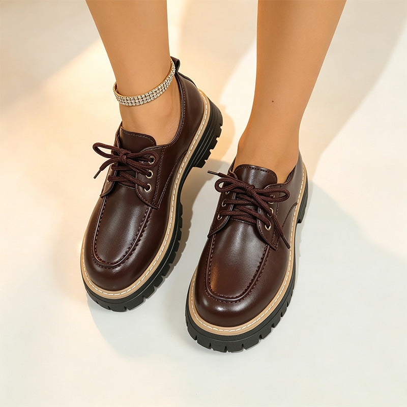 Women's British-style platform leather shoes