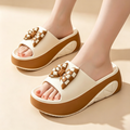 Women's platform slides with cute bow and plaid detail