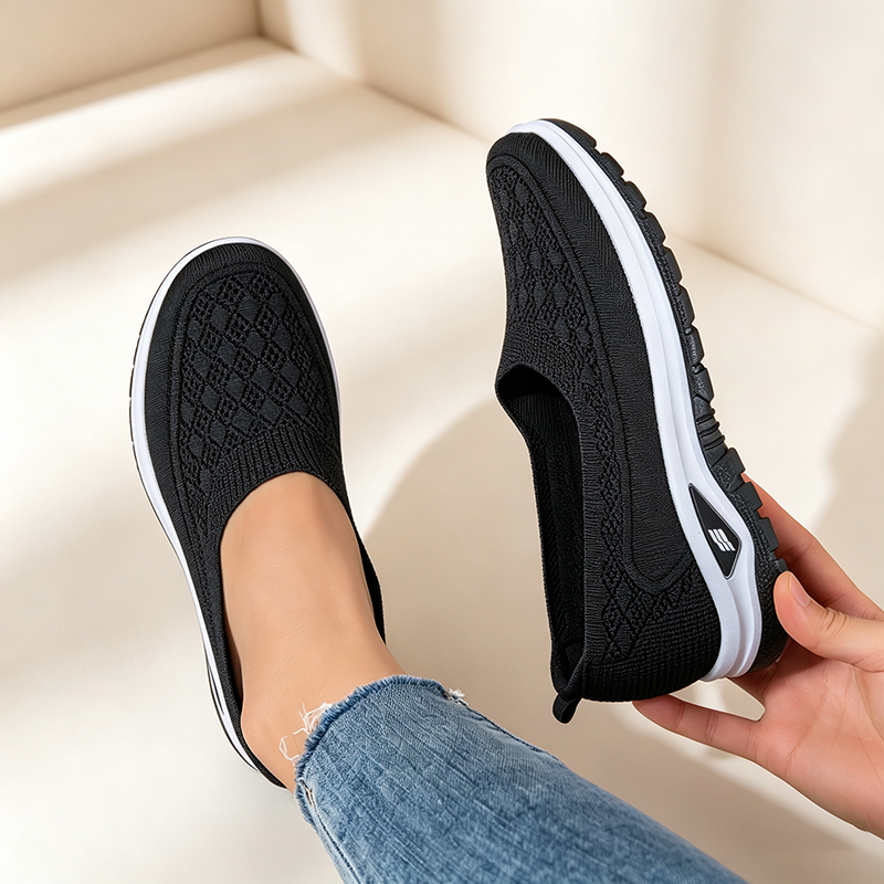 Women's Lightweight Breathable Fly-Knit Slip-On Walking Shoes