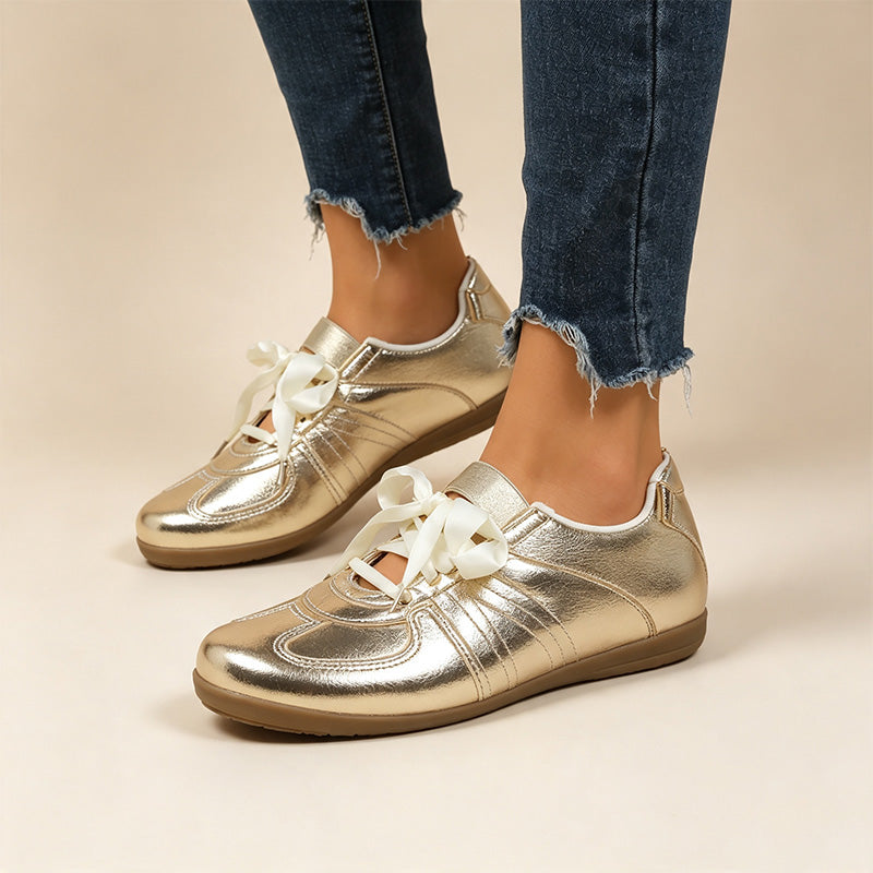 Women's Satin Ribbon Flat Sneakers