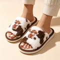 Women's Cute Cow-Print Open-Toe Plush Slippers
