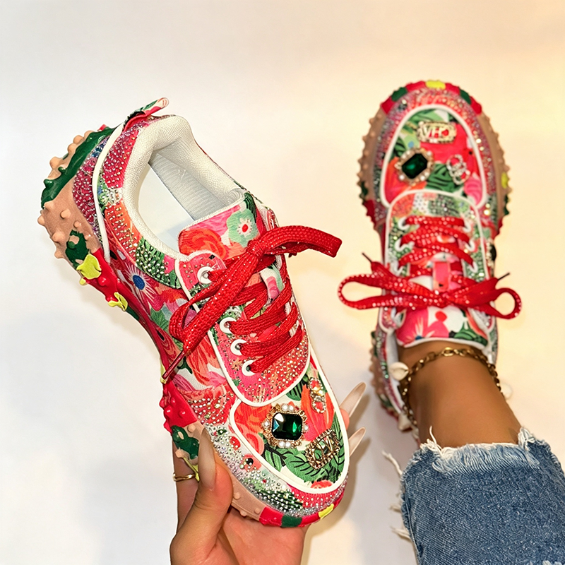 Women's Floral Rhinestone Platform Sneakers
