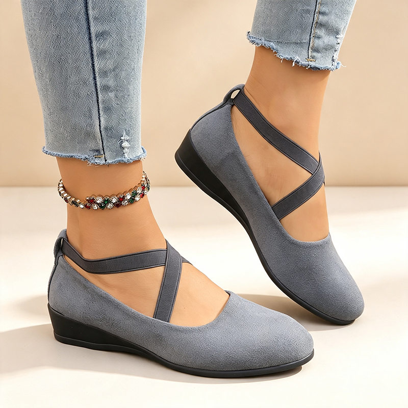 Women's Low-Wedge Walking Shoes with Elastic Crisscross Straps