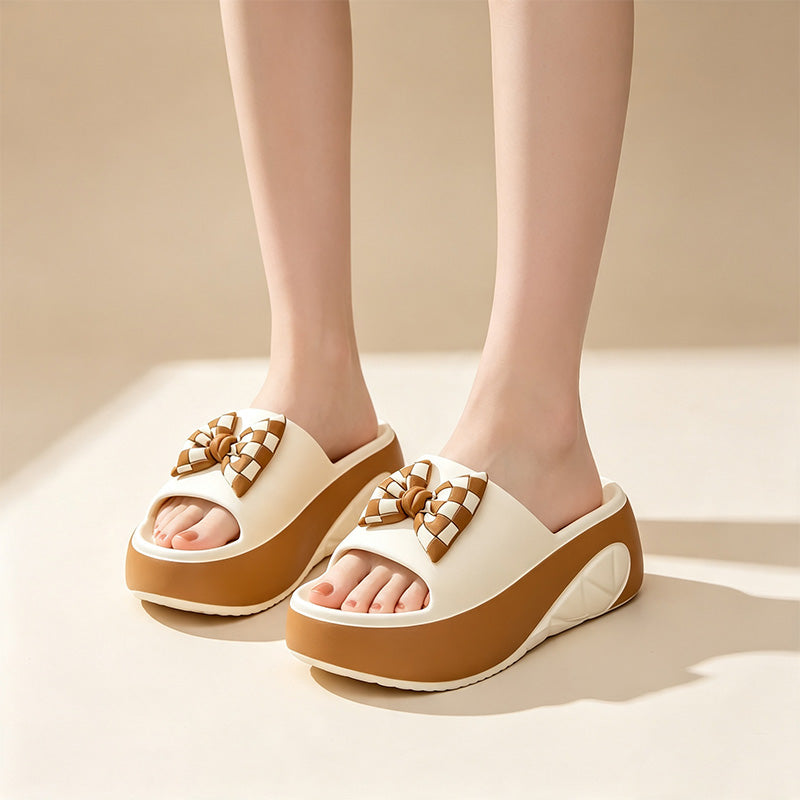 Women's plaid bow platform sandals