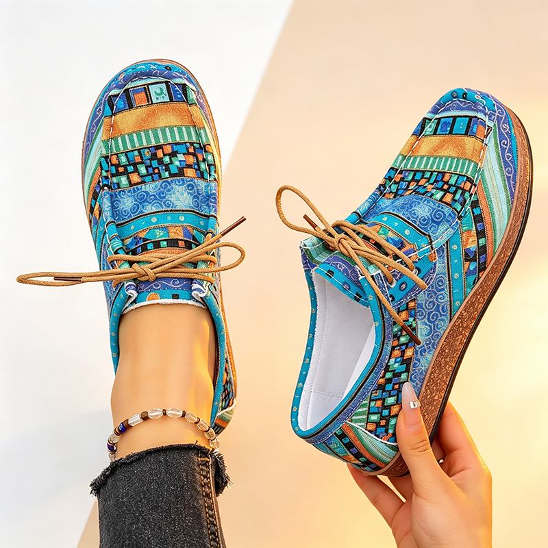 Women's Bohemian Geometric Print Lace-Up Canvas Shoes