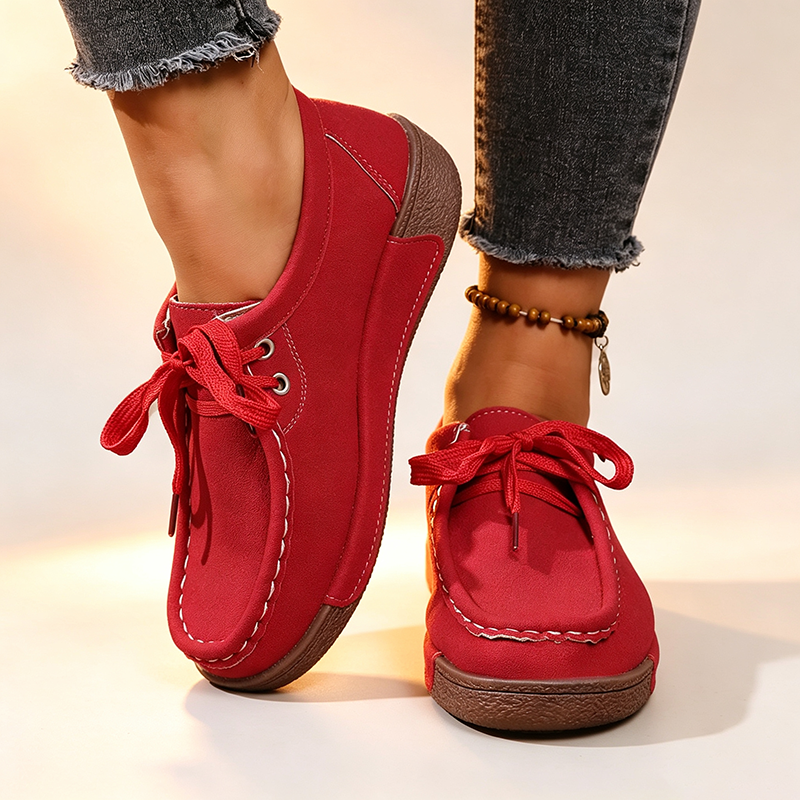 Women's Suede Lace-Up Platform Walking Shoes – Comfortable Sneakers